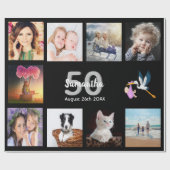50e verjaardag foto collage vrouw zwart cadeaupapier (Vlak)
