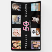 50e verjaardag foto collage vrouw zwart spandoek (Verticaal)