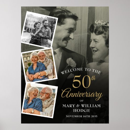 50e verjaardag Foto Collage Welkom Bord Poster (Voorkant)