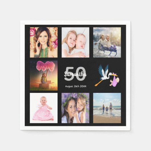 50e verjaardag foto collage zwart servet (Voorkant)