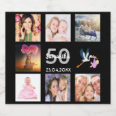 50e verjaardag foto collage zwart sparkling wijnetiket (Enkel label)