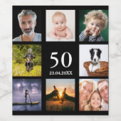 50e verjaardag foto collage zwart wijn etiket (Enkel label)