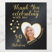 50e verjaardag foto Dank u zwart en goud Wijn Etiket (Enkel label)