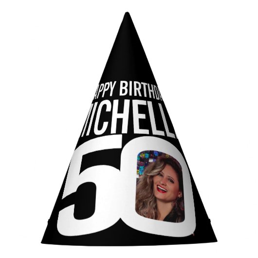 50e verjaardag foto gepersonaliseerde wit zwart feesthoedjes (Voorkant)