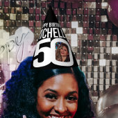 50e verjaardag foto gepersonaliseerde wit zwart feesthoedjes