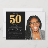 50e verjaardag Foto Gold Invitation Kaart (Voorkant)
