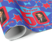 50e Verjaardag foto leuk blauw rood cadeau wrap Cadeaupapier (Rol Hoek)