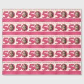 50e verjaardag foto moeder roze omhulling cadeaupapier (Vlak)