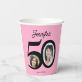 50e verjaardag foto naam gepersonaliseerd roze papieren bekers (Achterkant)