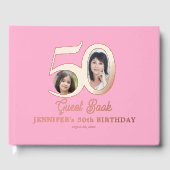 50e verjaardag foto naam roze roos goud gastenboek (Voorkant)