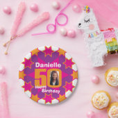 50e verjaardag foto naam roze sterrenpapier bord (Feest)