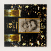 50e verjaardag Foto-plaatschaafjes en -bier Legpuzzel (Horizontaal)