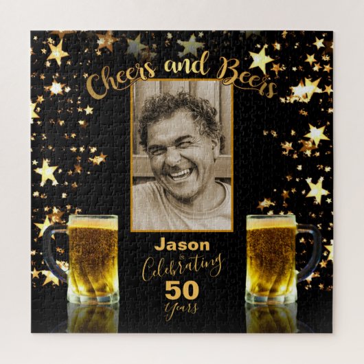 50e verjaardag Foto-plaatschaafjes en -bier Legpuzzel (Verticaal)
