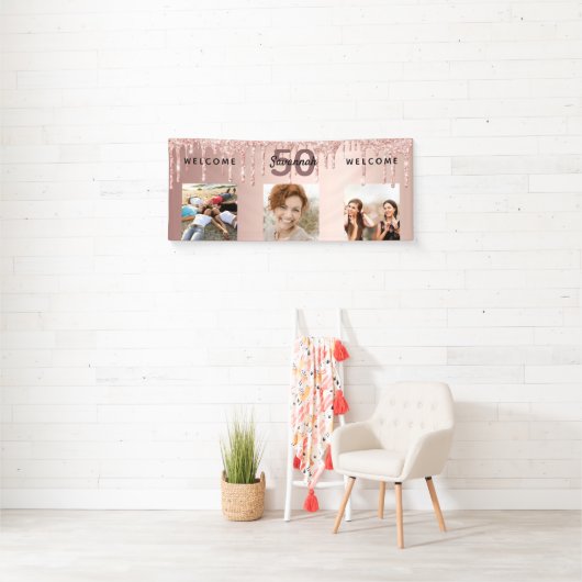 50e verjaardag foto roos gouden druppels spandoek (Insitu)