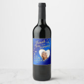 50e verjaardag foto Royal Blue en Gold Bedankt Wijn Etiket (Voorkant)