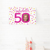 50e verjaardag foto roze gele confetti stippen spandoek (Insitu)