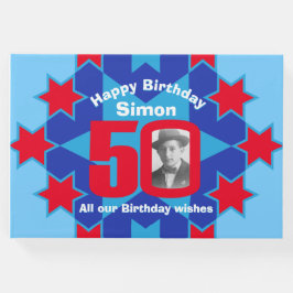 50e verjaardag foto ster rood blauw gastenboek
