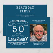 50e verjaardag foto template Legend Blauw Vintage Kaart (Voorkant / Achterkant)
