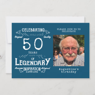 50e verjaardag foto template Legend Blauw Vintage Kaart