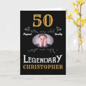 50e verjaardag foto template zwart goud retro plez kaart (Gele Bloem)