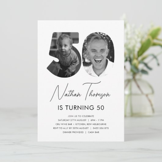 50e verjaardag Foto-uitnodiging Kaart (Staand voorkant)