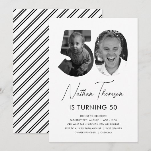 50e verjaardag Foto-uitnodiging Kaart (Voorkant / Achterkant)