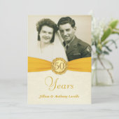 50e verjaardag Foto uitnodigingen -Antieke Damast (Staand voorkant)