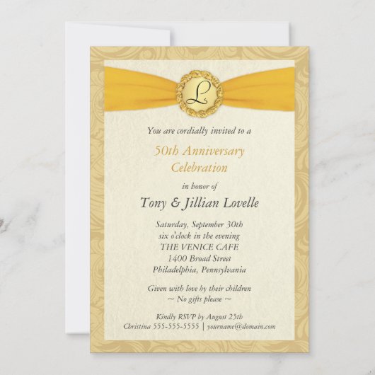 50e verjaardag Foto uitnodigingen -Antieke Damast (Achterkant)