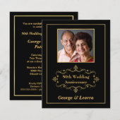 50e verjaardag Foto - Vintage Zwart & Goud Kaart (Voorkant / Achterkant)