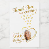 50e verjaardag foto wit en goud dank u wijn etiket (Enkel label)