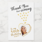 50e verjaardag foto wit zwart goud dank u wijn etiket (Enkel label)