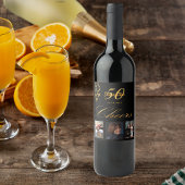50e verjaardag foto zwart goud juichen script wijn etiket