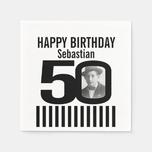 50e verjaardag foto zwarte streep foto servetten (Voorkant)