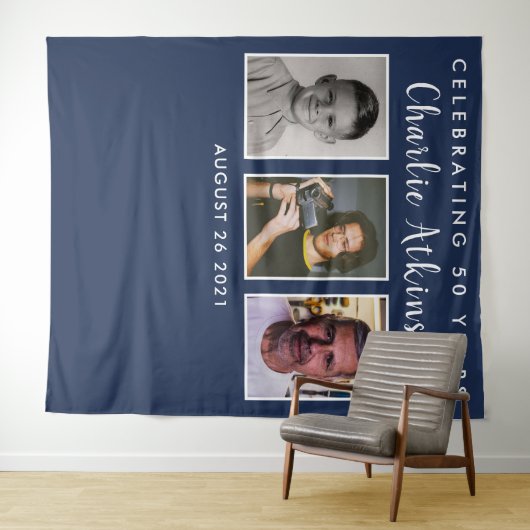 50e verjaardag fotocollage achtergrond banner wandkleed (In Situ (horizontaal))