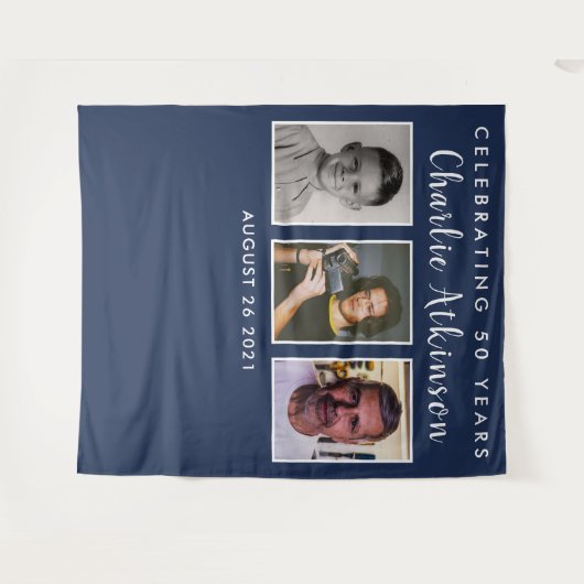 50e verjaardag fotocollage achtergrond banner wandkleed (Voorkant (horizontaal))