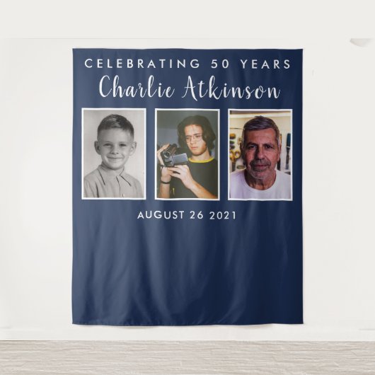 50e verjaardag fotocollage achtergrond banner wandkleed (Voorkant)