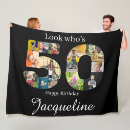 50e verjaardag fotocollage gepersonaliseerd fleece deken