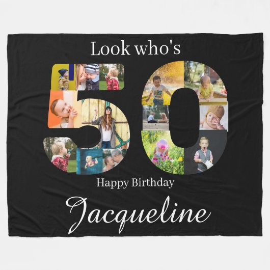 50e verjaardag fotocollage gepersonaliseerd fleece deken (Voorkant (Horizontaal))