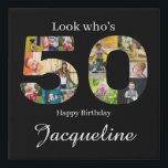 50e verjaardag fotocollage gepersonaliseerd imitatie canvas print<br><div class="desc">Een prachtige manier om een gelukkige 50e verjaardag te zeggen aan iemand speciaal met een uniek klassiek ontwerp zwart-wit faux canvas. Gebruik onze sjabloon om uw eigen aangepaste fotocollage te creëer. Deze liefdevolle verjaardagskaart voor die geweldige persoon heeft een eenvoudig elegant chique formaat met een prachtige typografie. Het ontwerp richt...</div>