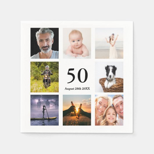 50e verjaardag fotocollage jongens servet (Voorkant)