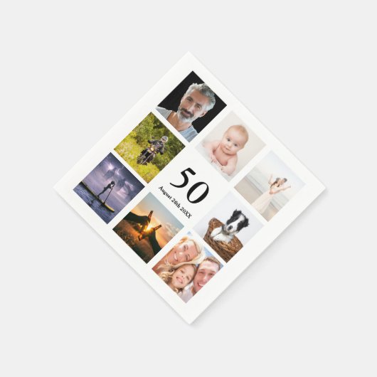 50e verjaardag fotocollage jongens servet (Hoek)