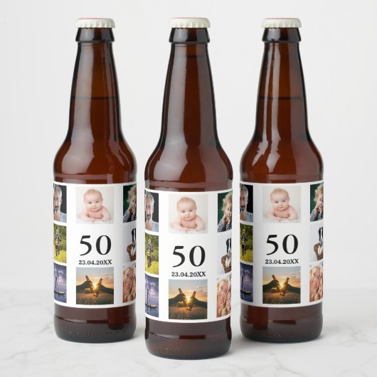 50e verjaardag fotocollage man bier etiket (Flessen)