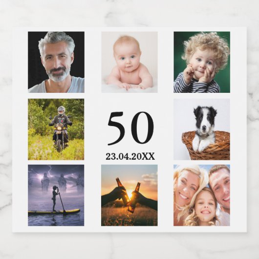 50e verjaardag fotocollage man bier etiket (Enkel label)