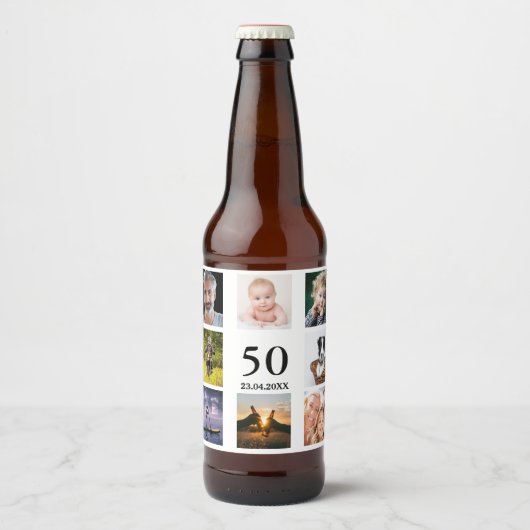 50e verjaardag fotocollage man bier etiket (Voorkant)