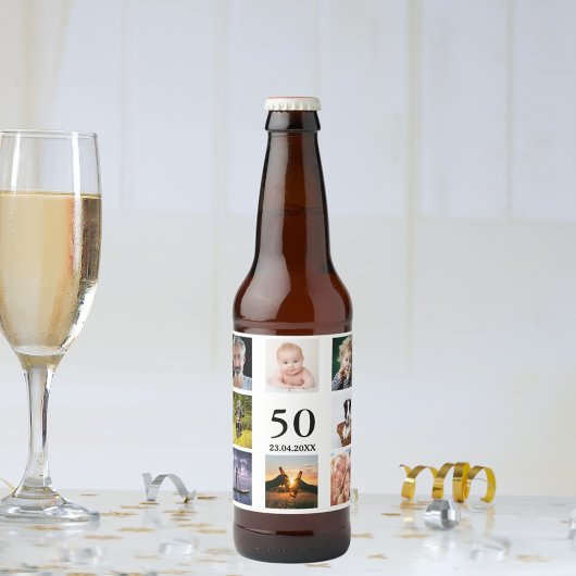50e verjaardag fotocollage man bier etiket