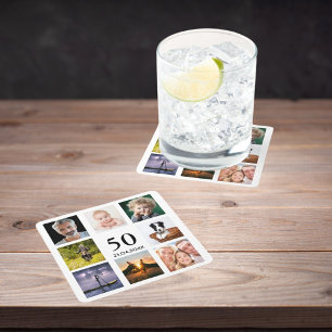 50e verjaardag fotocollage man kartonnen onderzetters
