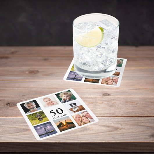 50e verjaardag fotocollage man kartonnen onderzetters