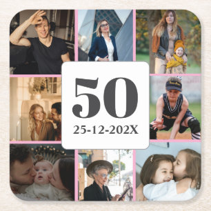 50e verjaardag Fotocollage Man Mijlpaal Kartonnen Onderzetters