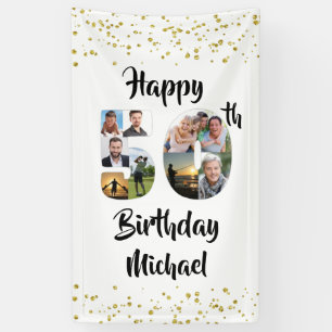 50e verjaardag Fotocollage Nummers Confetti Gold Spandoek