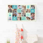 50e Verjaardag Fotocollage Op Maat Mint Groen Turk Spandoek (Insitu)
